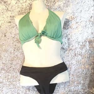Y2K Victoria's Secret Underwire Bikini Green Roxy Black Swim Swimsuit Small 34d